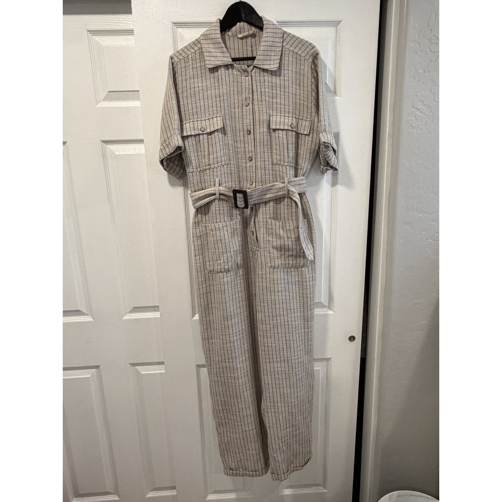 Roolee Jumpsuit Womens Large Short Sleeve Button Front Pockets One Piece Romper